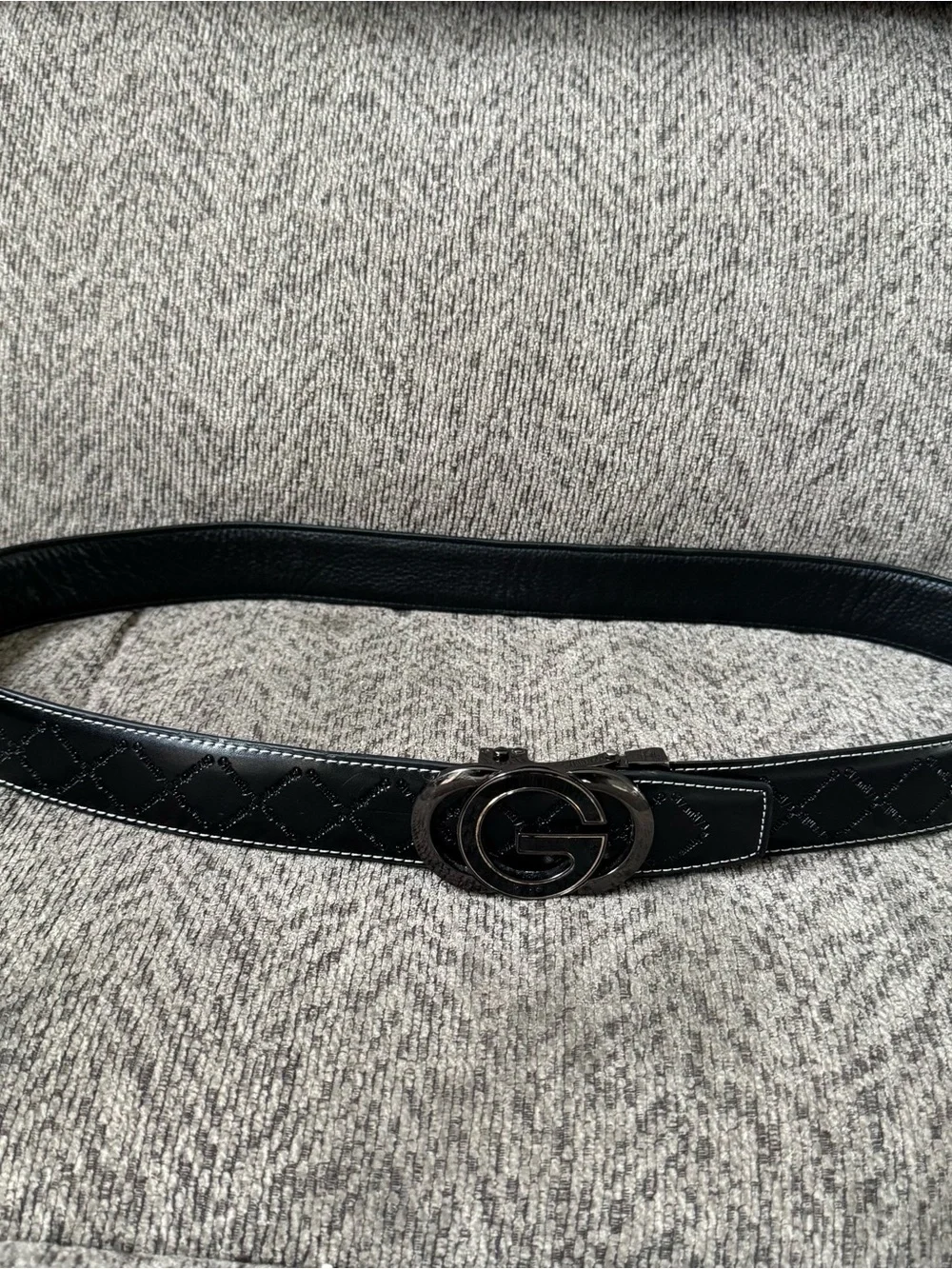 G ucci-Inspired Black Leather Men's Belt with Interlocking G Buckle Sz 36